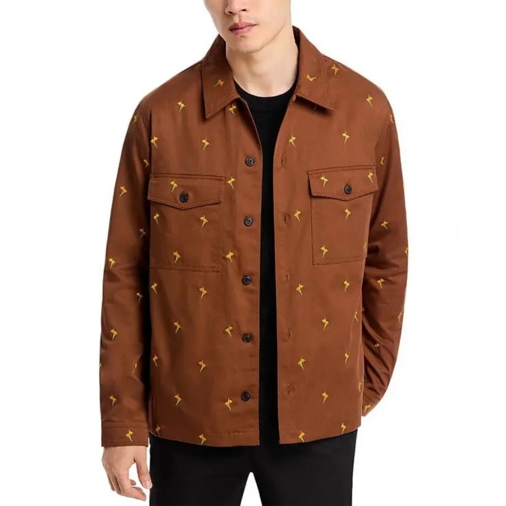 HUGO Boss Men's Enalu Floral Embroidered Utility Overshirt Brown Medium NWOT